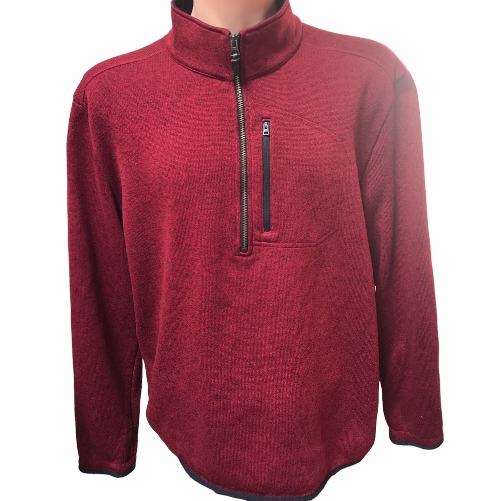 Lands End Quarter‎ Zip Fleece Sweater Men XXL Mock Neck Heathered Red Maroon